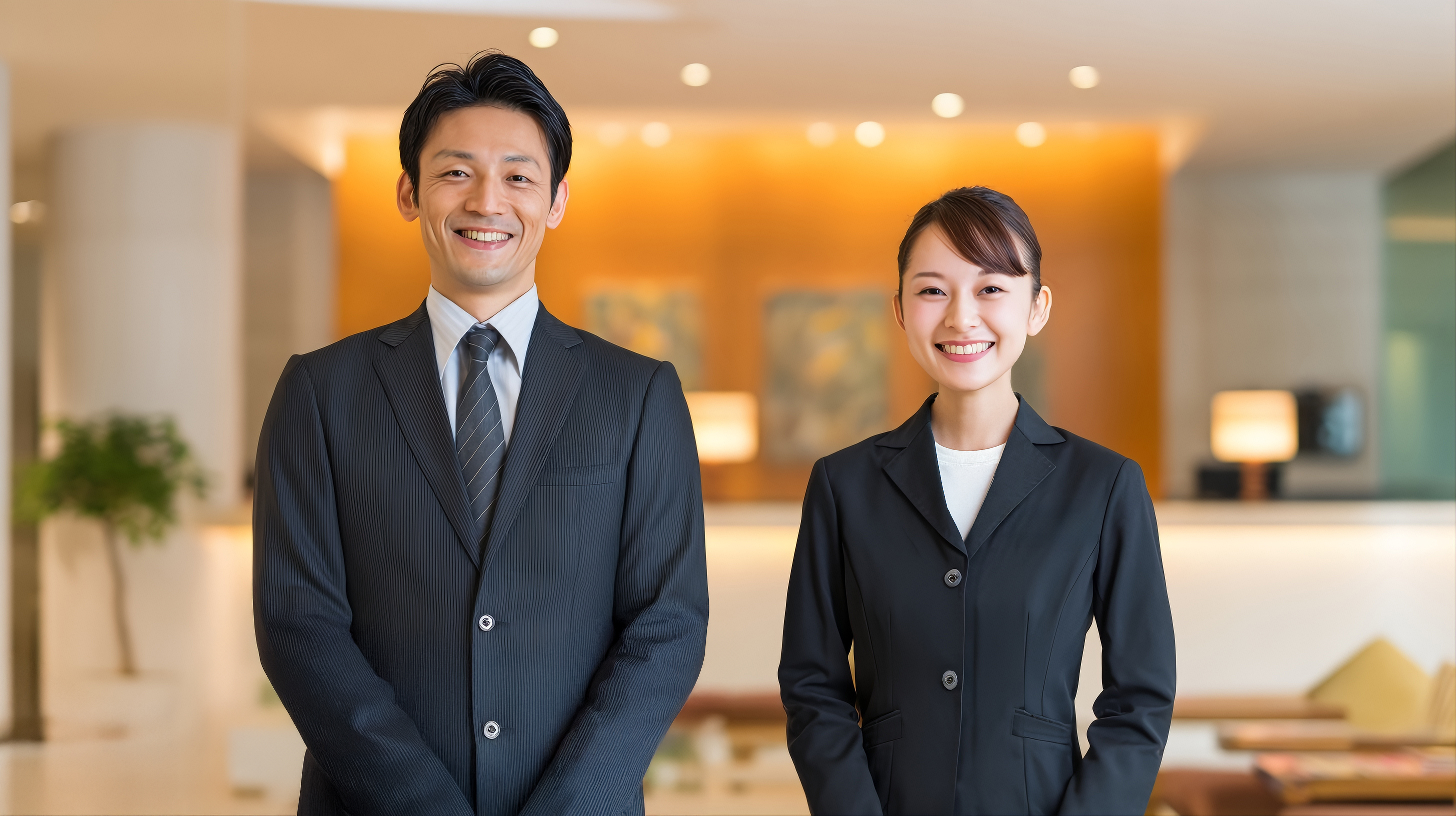 笑顔で働くホテル旅館のスタッフ