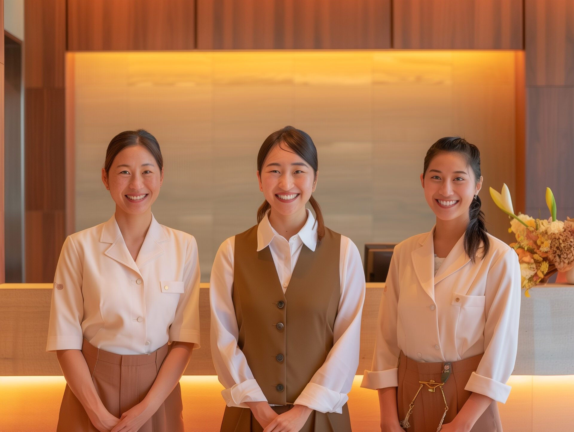 ホテルのレセプションで働くチームスタッフ